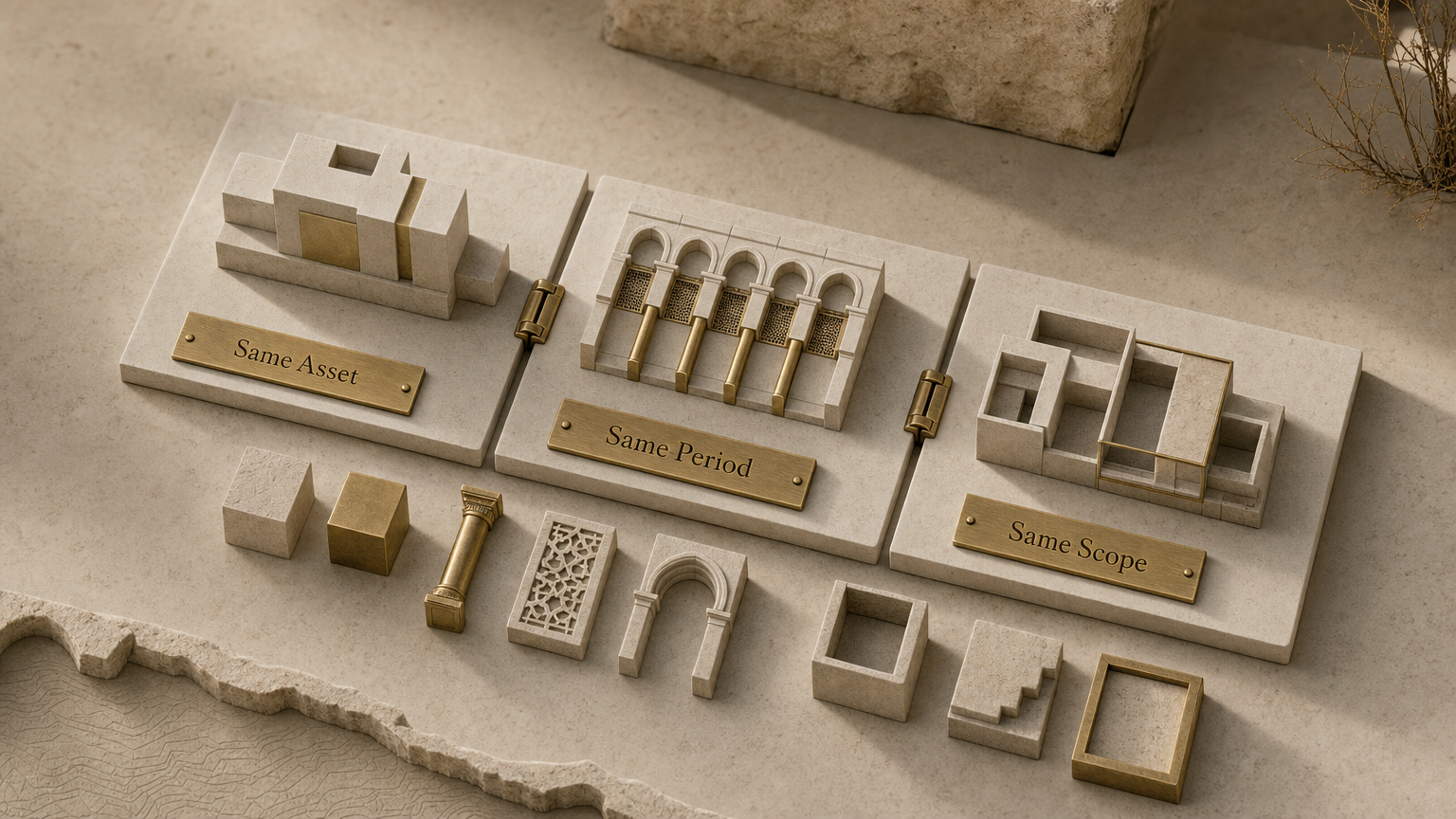 Period matching plates for asset, period and scope