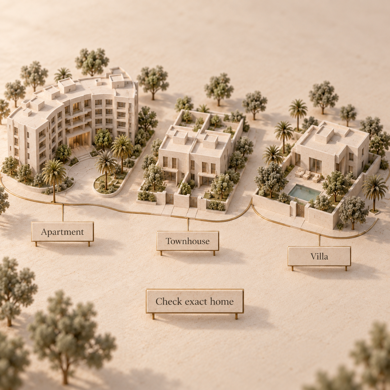 Conceptual apartment, townhouse and villa forms with exact-home checks