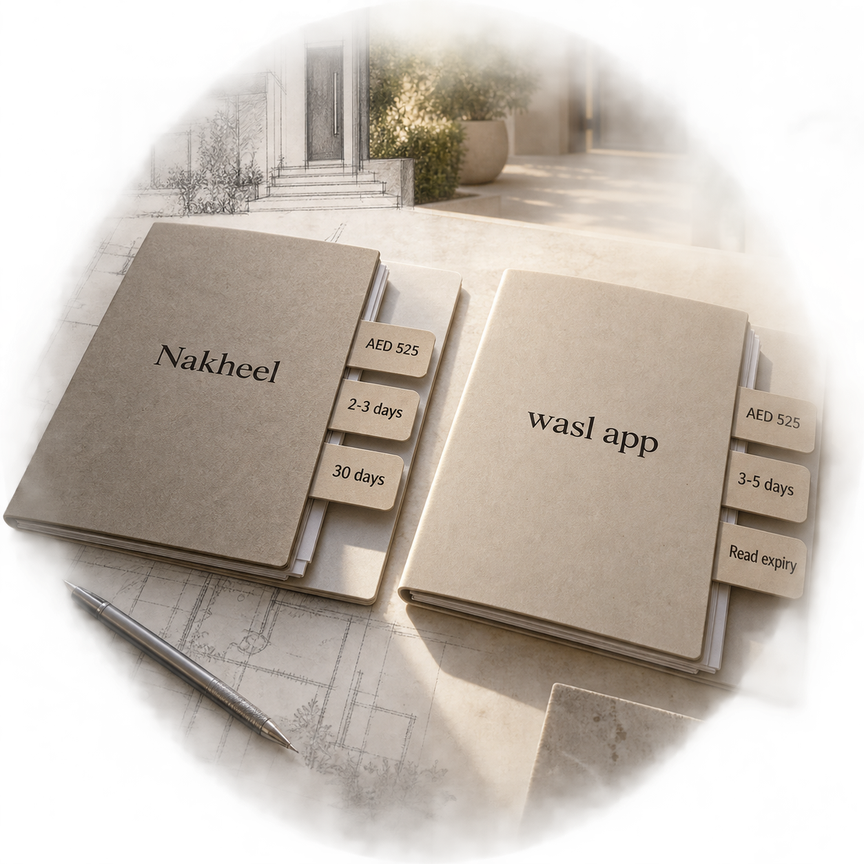 Nakheel and wasl current resale NOC evidence folders comparing published fee and validity
