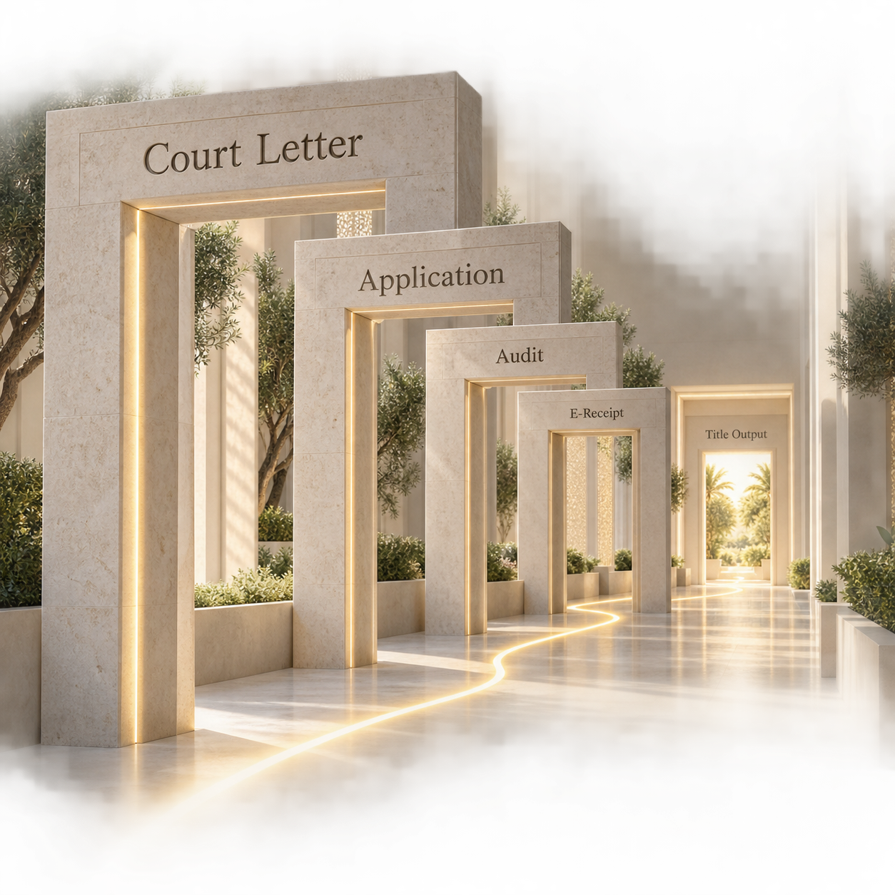 Five-stage DLD contract cancellation workflow after a Dubai Courts letter