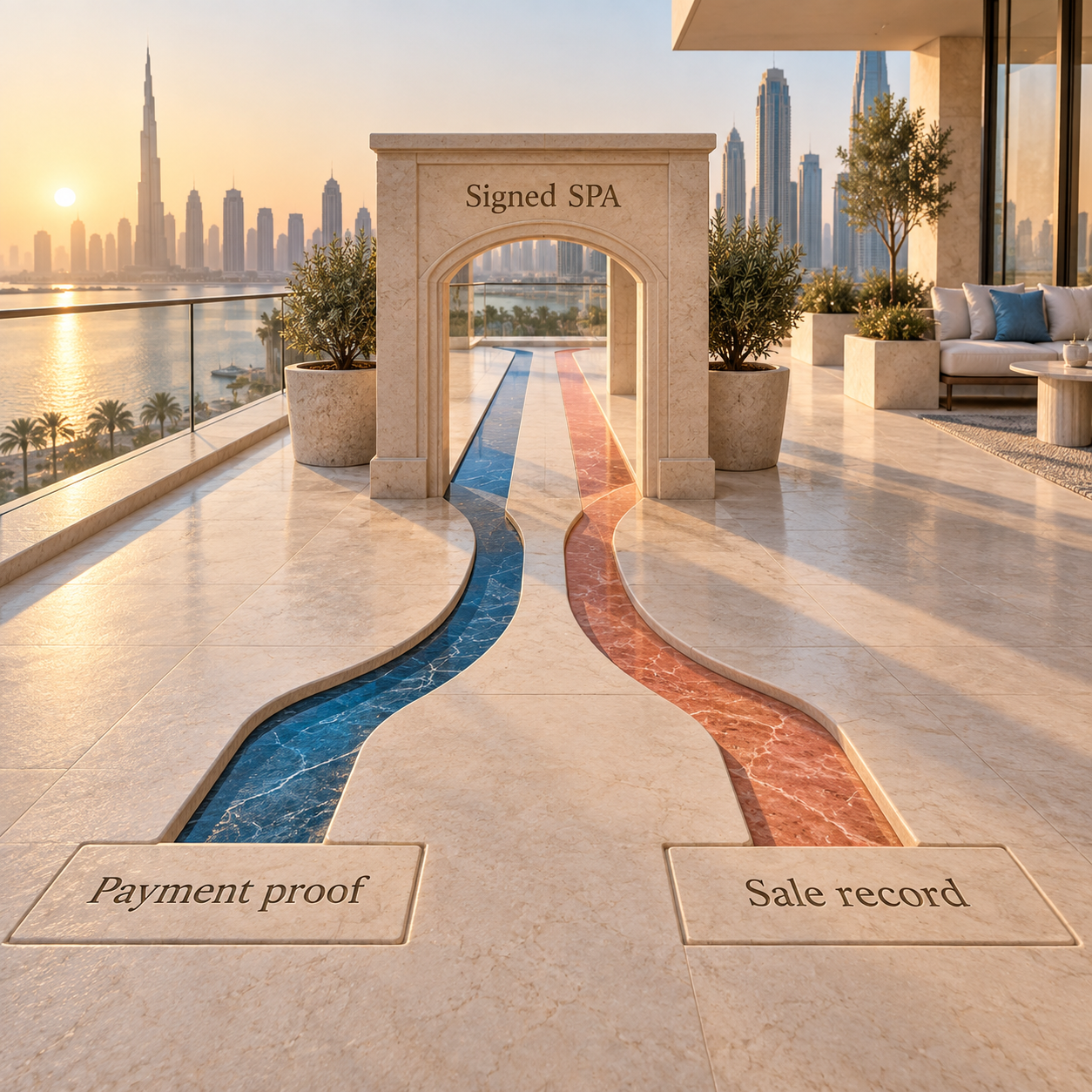 Payment proof and sale registration shown as separate tracks