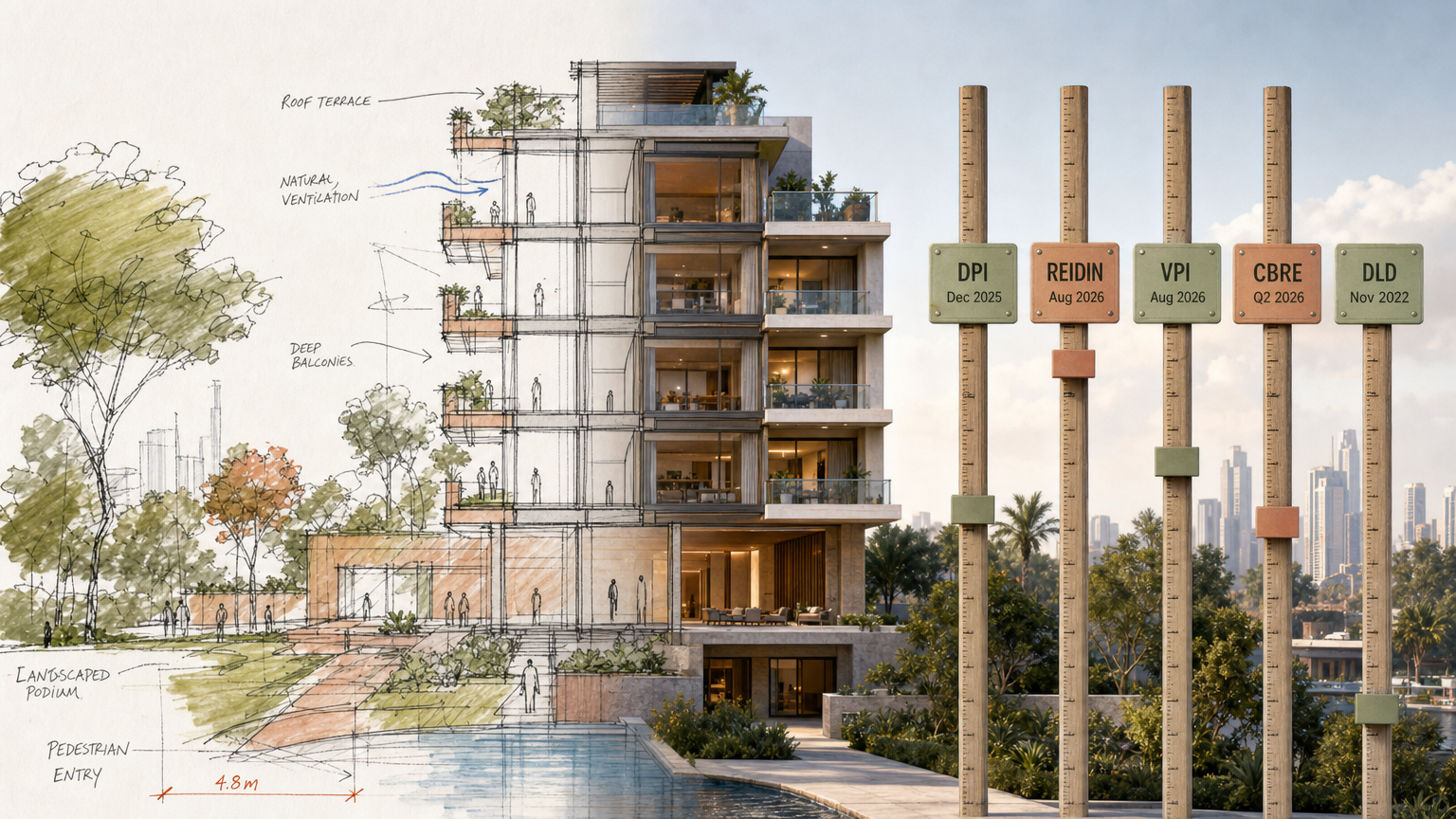 Five Dubai property index publications aligned by their latest verified period