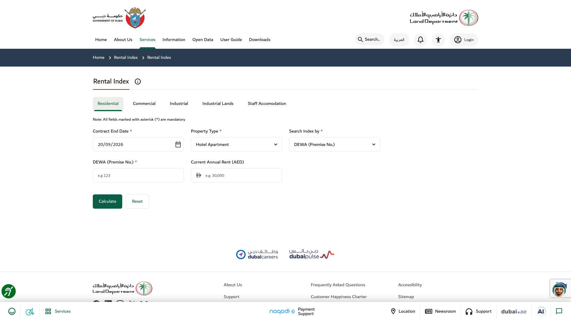 Dubai Land Department Rental Index search interface