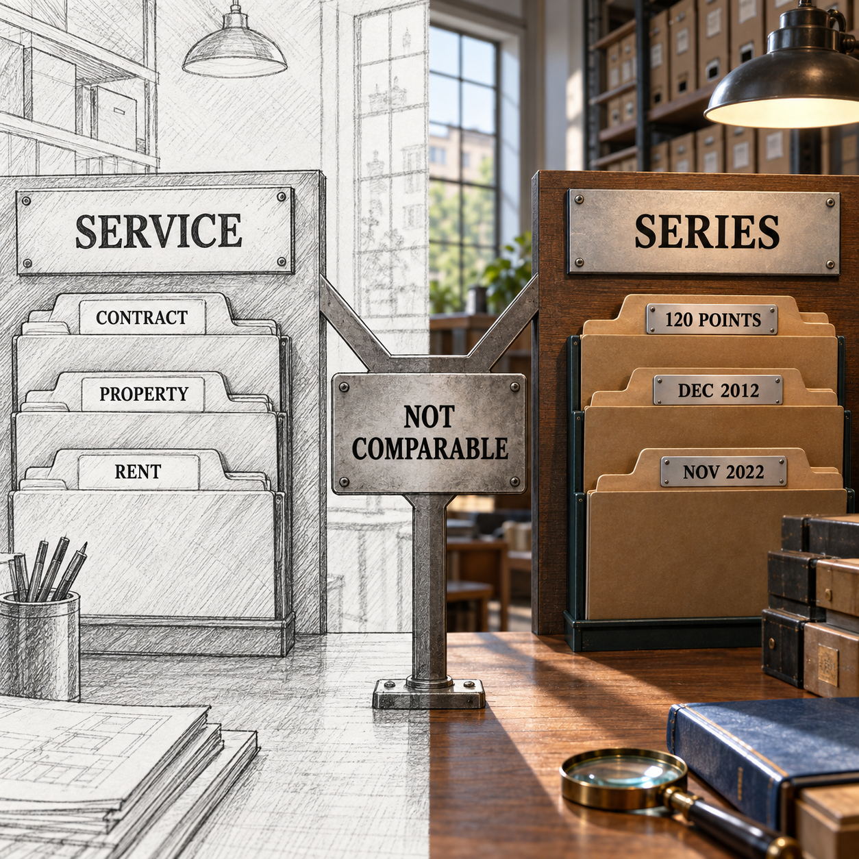 Physical comparison of the DLD Rental Index service and the 120-point RRPI series
