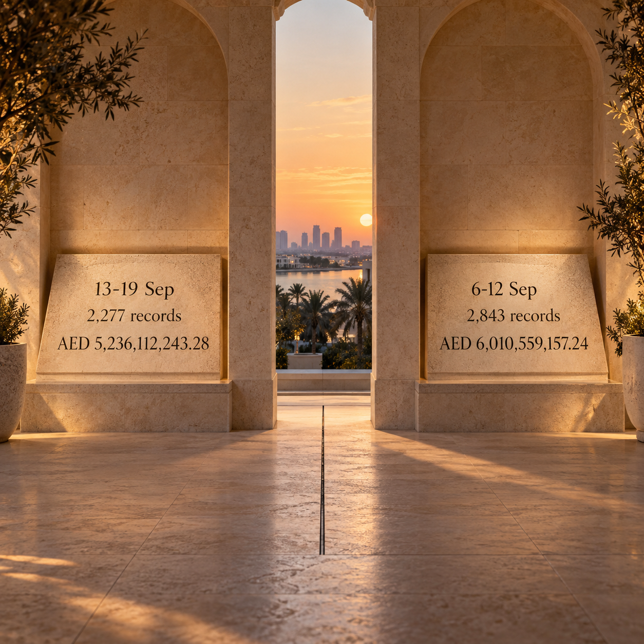 DLD residential sale count and value for 13 to 19 September compared with 6 to 12 September 2026