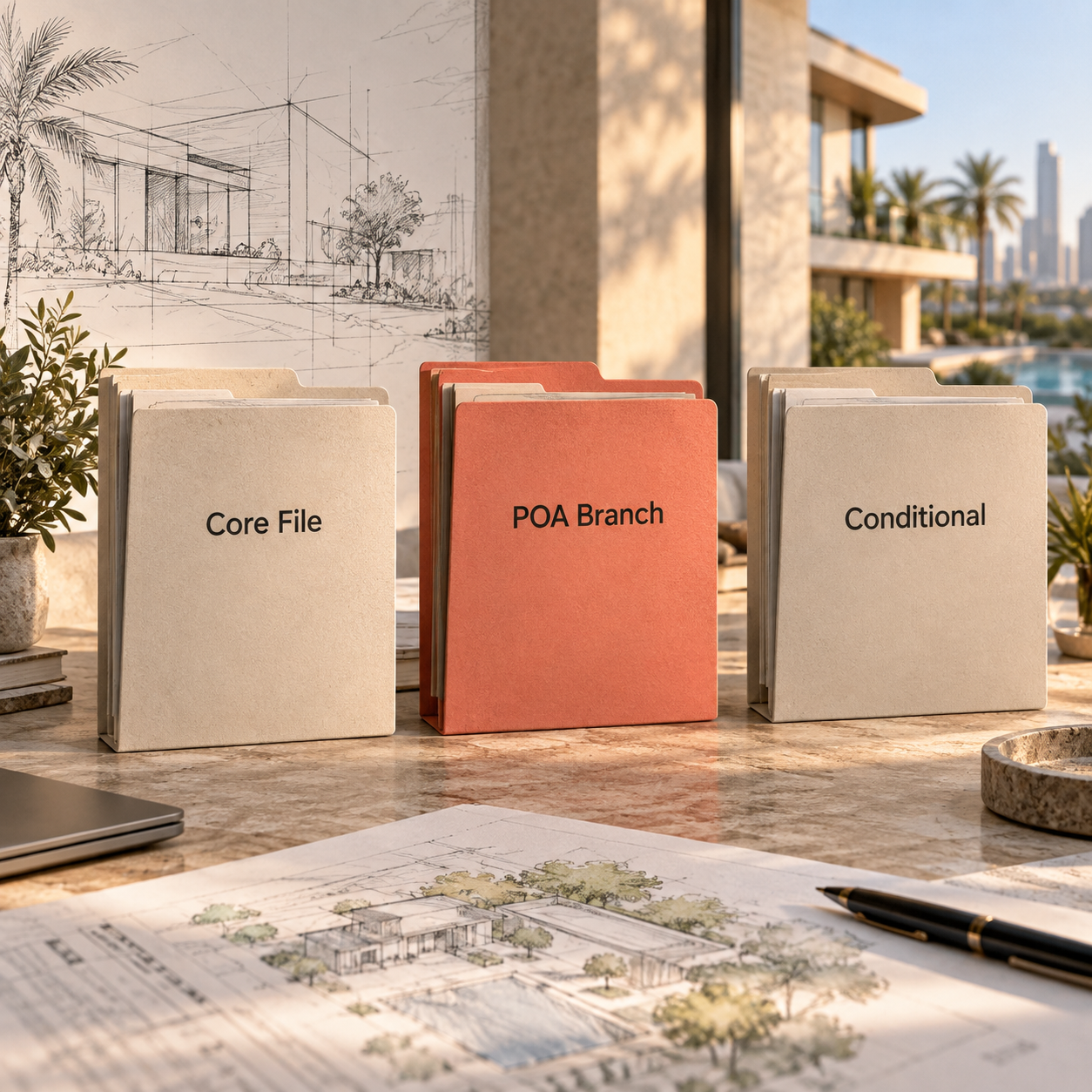 Three-folder transfer file separating core DLD, POA and conditional records