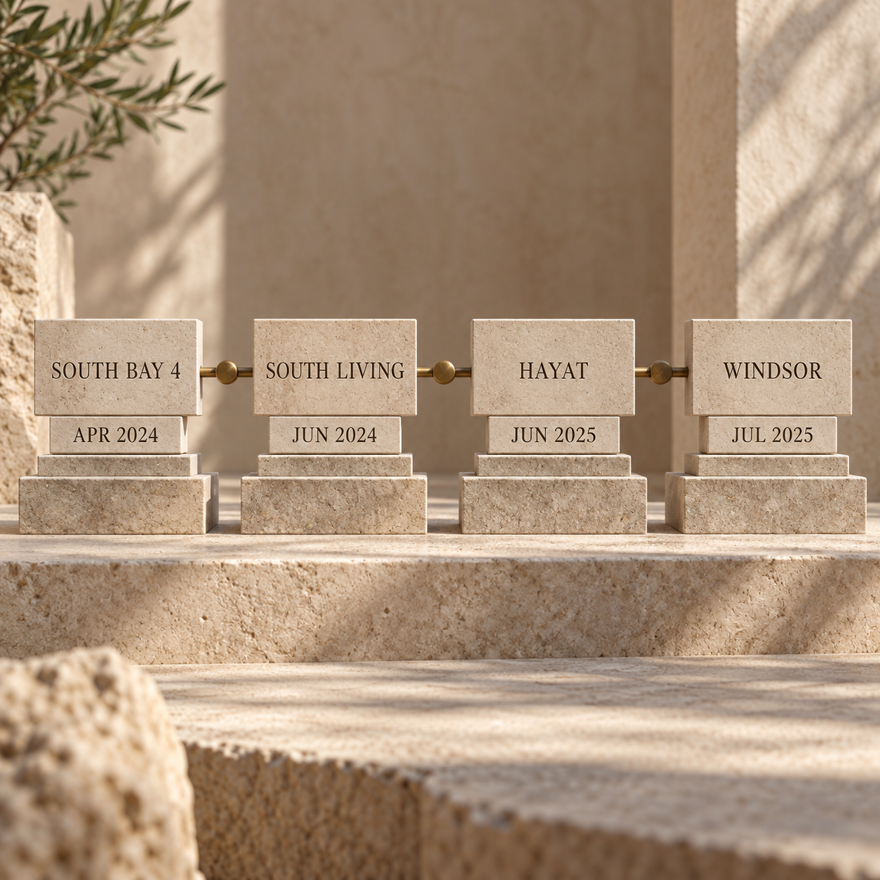 Timeline of four Dubai South project launch records from April 2024 to July 2025