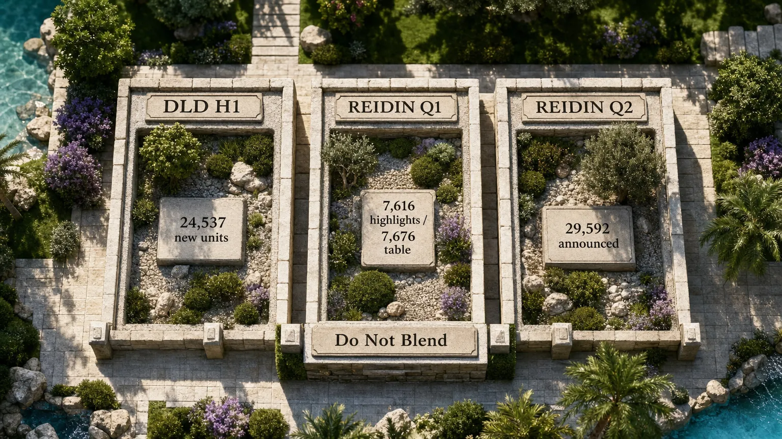 Three source plots separating DLD new units, REIDIN delivered units and a REIDIN announced pipeline