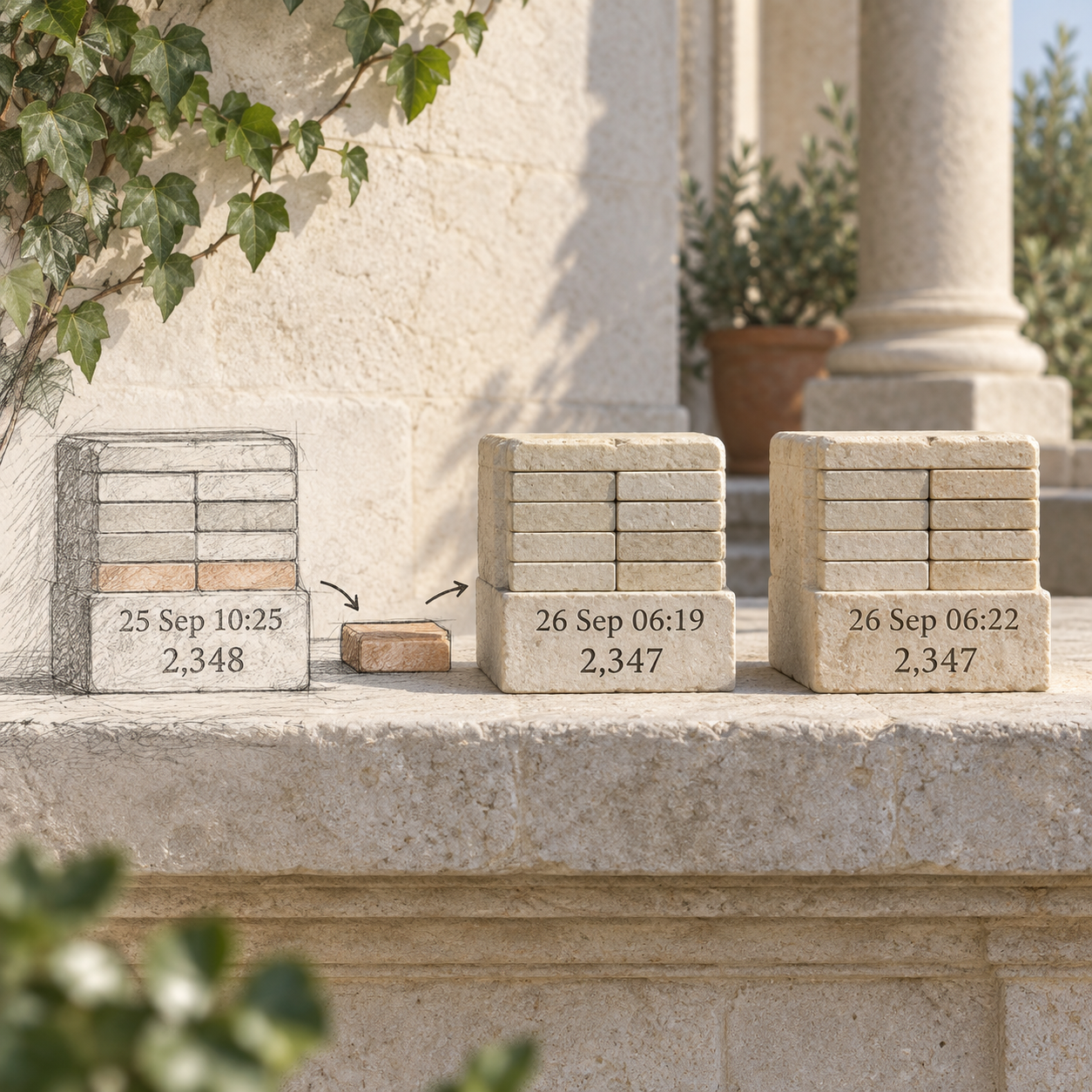 Three DLD snapshots show 2,348 records followed by two stable results of 2,347