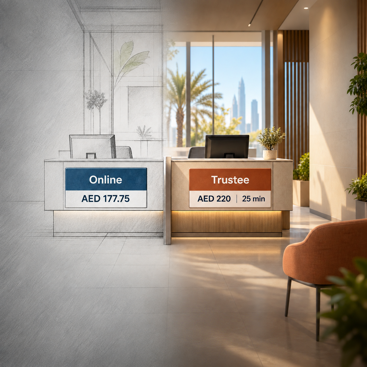 Ejari renewal route comparison for online and trustee service