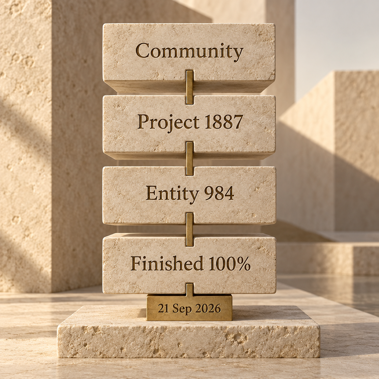 Four-layer method matching an Emaar community to DLD project 1887, developer entity 984 and Finished status