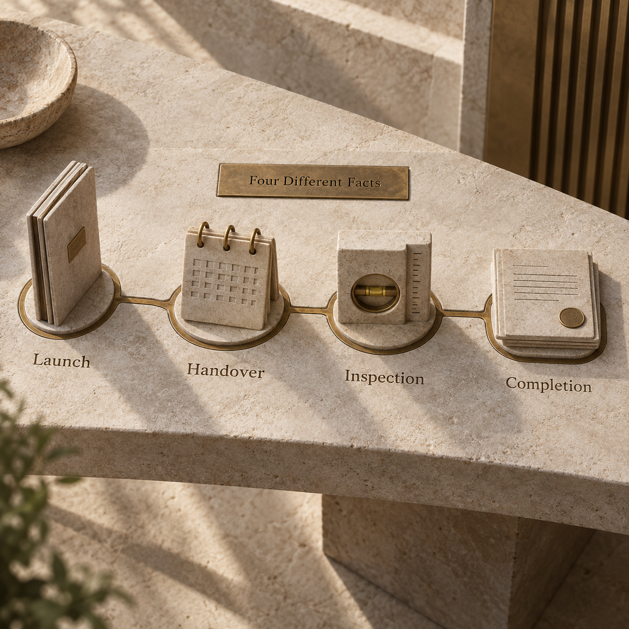 Four physical evidence stations separating launch, handover, inspection and completion