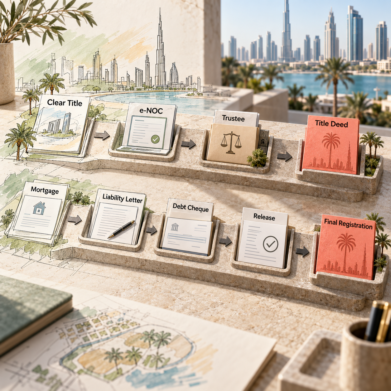Two-route Dubai resale timeline for clear title and mortgaged title