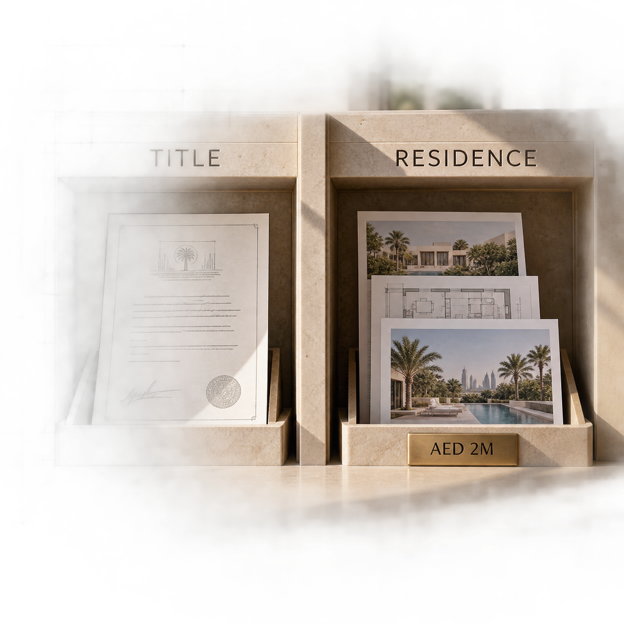 Two-record evidence map separating the Dubai title record from the Golden Residence file