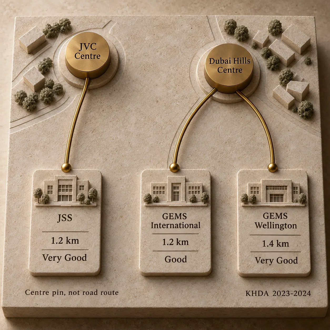School-radius evidence for JVC and Dubai Hills Estate