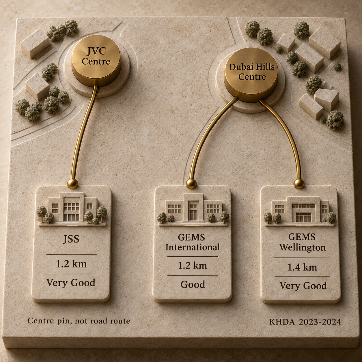 School-radius evidence for JVC and Dubai Hills Estate