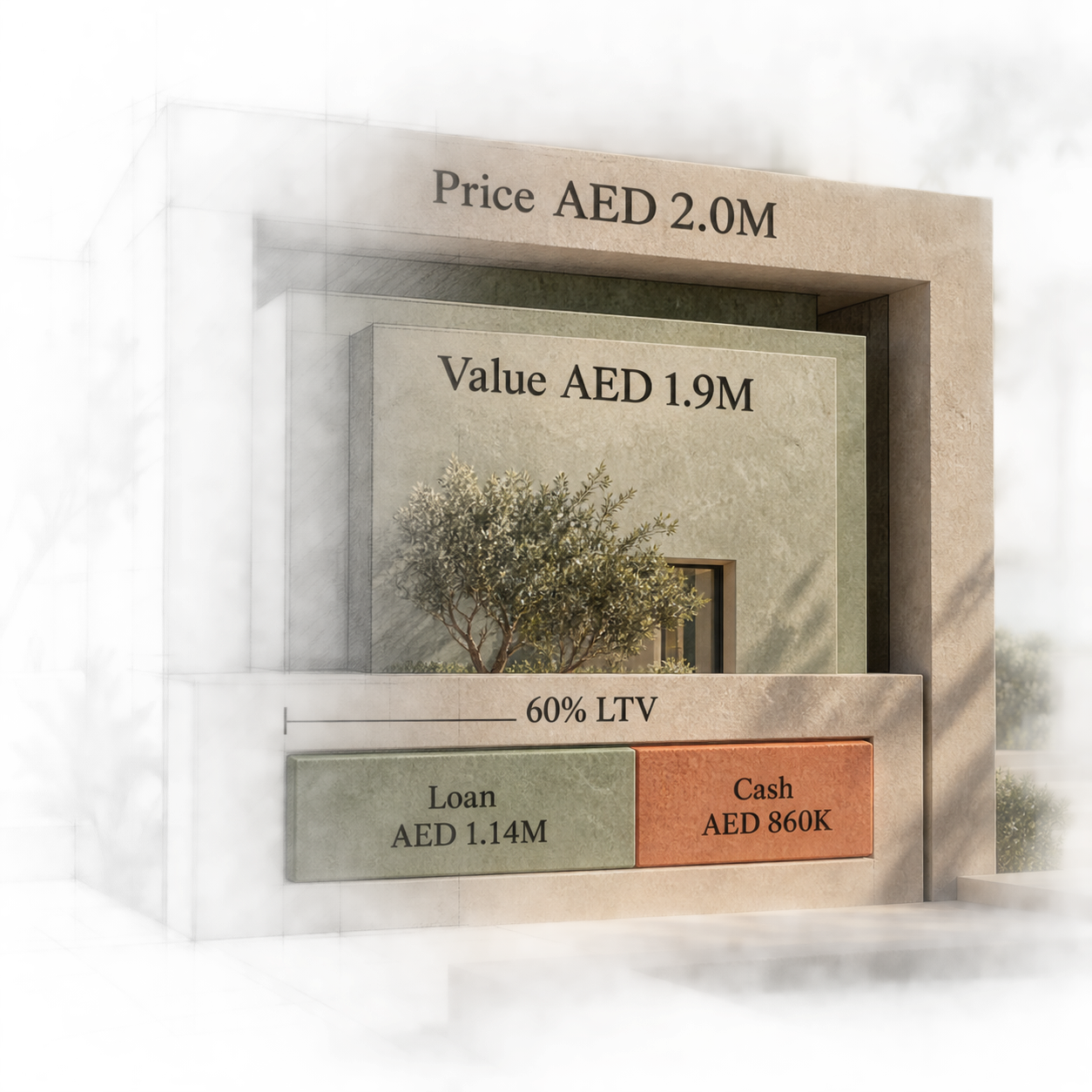 Valuation shortfall calculation for an AED 2 million Dubai purchase
