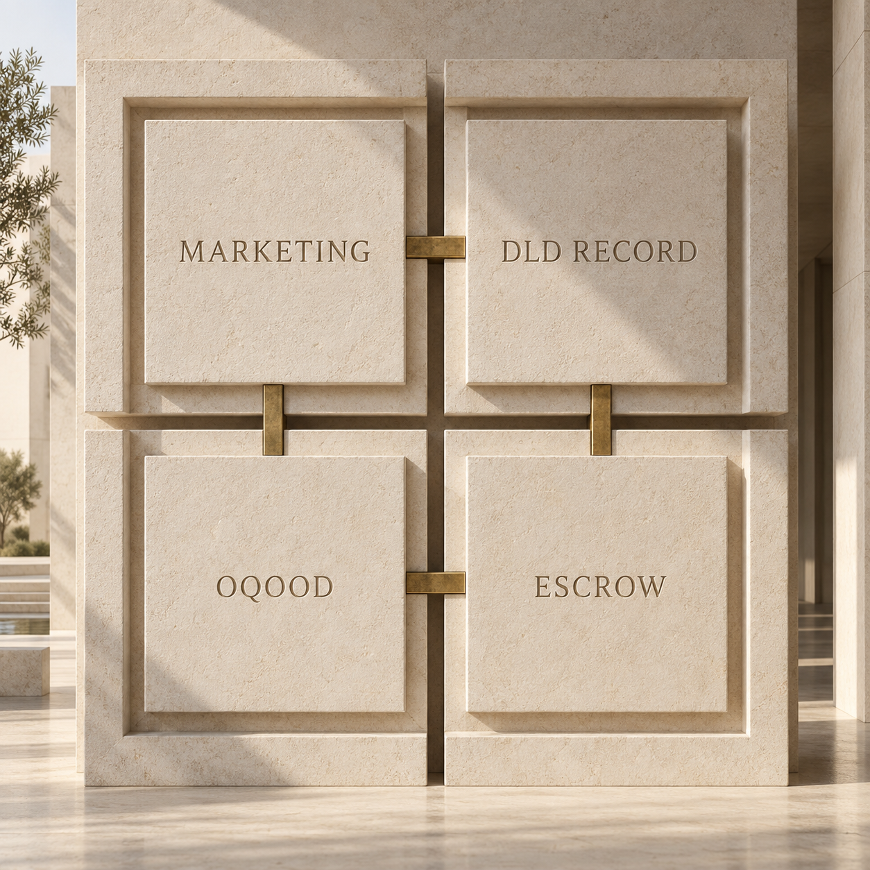 Four separate evidence bays for marketing, DLD project, Oqood and escrow records