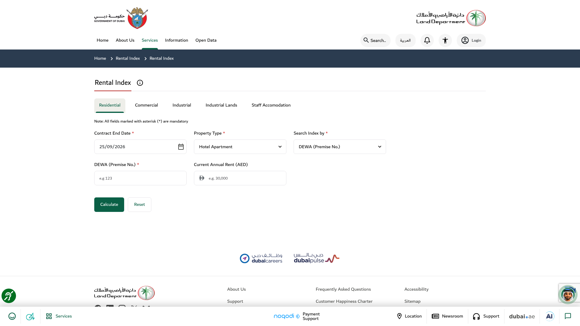 Current Dubai Land Department Rental Index input form