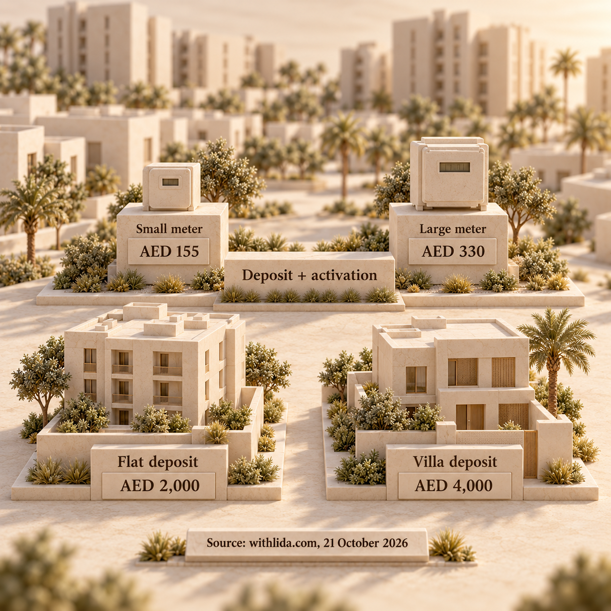Flat and villa deposits are separate choices from small- and large-meter activation subtotals